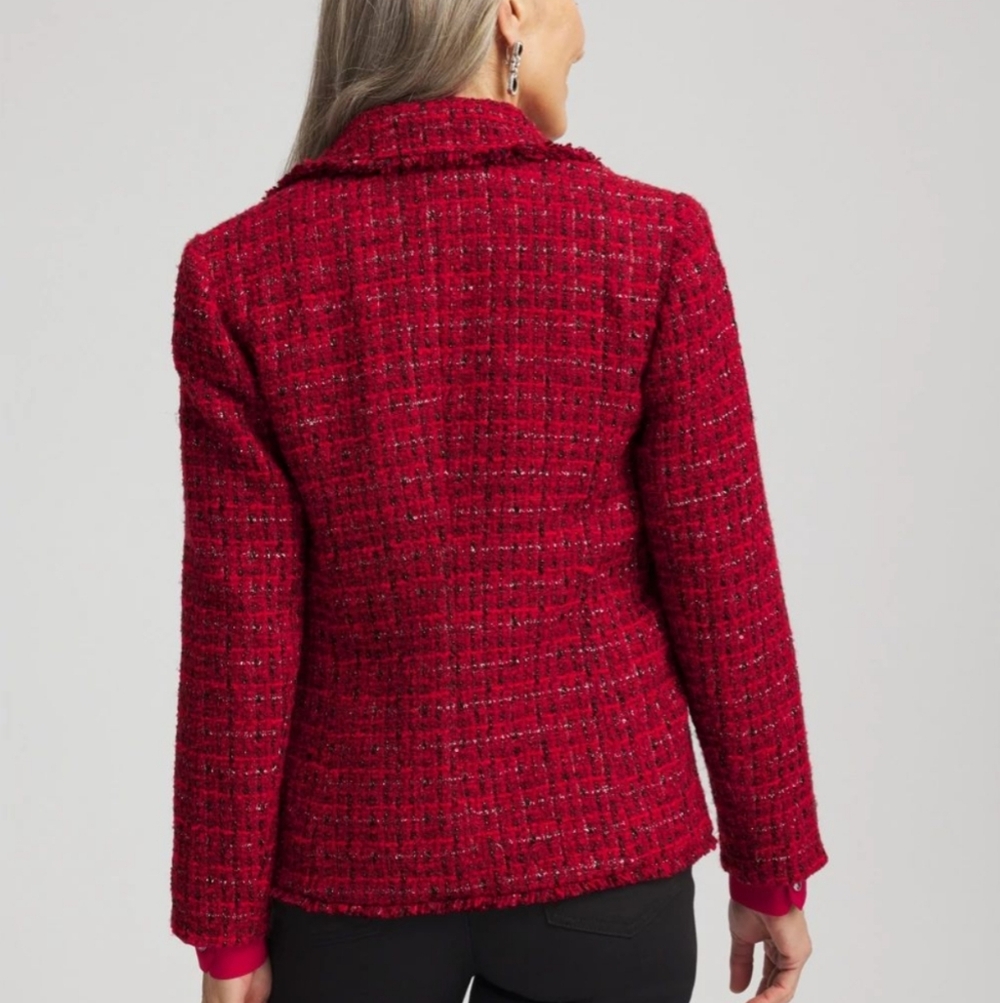 Chico's Red Tweed Blazer Size: 2 - Picture 2 of 6